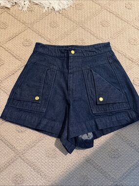 High-Rise Dark Denim Utility Shorts with Front Pockets